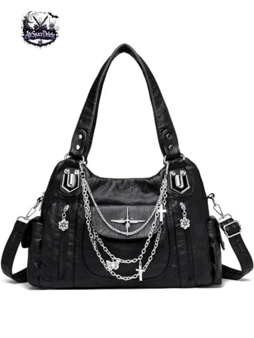 Faux Leather Hobo Bag Punk Tote for Women Y2K Gothic Purse Adjustable Strap